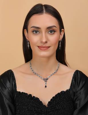 Silver plated blue stone embellished designer cz necklace 317fnnn344 3