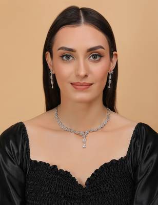 Silver plated white stone embellished designer cz necklace 317fnnn345 4