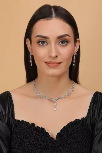 Silver plated white stone embellished designer cz necklace 317fnnn345
