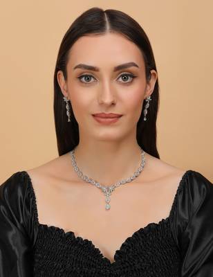 Silver Sea Green Stone embellished designer cz necklace 317fnnn347 3