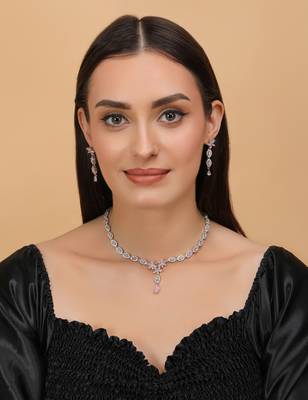 Silver plated pink stone embellished designer cz necklace 317fnnn348 3