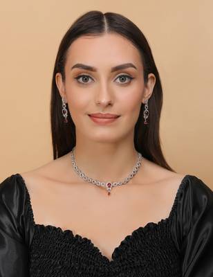 Silver plated hydro ruby stone embellished designer cz necklace 317fnnn349 3