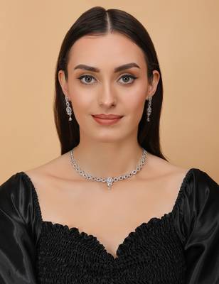 Silver plated white stone embellished designer cz necklace 317fnnn351 3