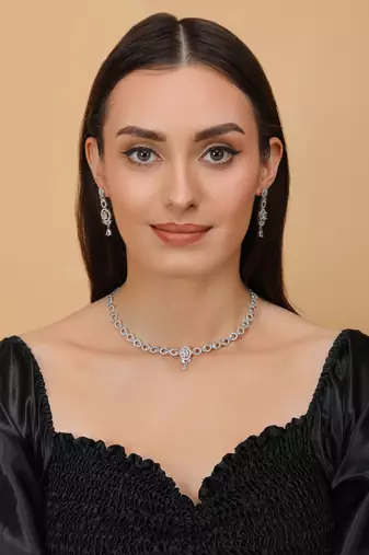 Silver plated white stone embellished designer cz necklace 317fnnn351