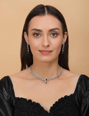 Silver plated blue stone embellished designer cz necklace 317fnnn352 3