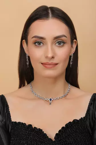 Silver plated blue stone embellished designer cz necklace 317fnnn352