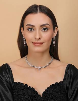 Silver plated pink stone embellished designer cz necklace 317fnnn353 4