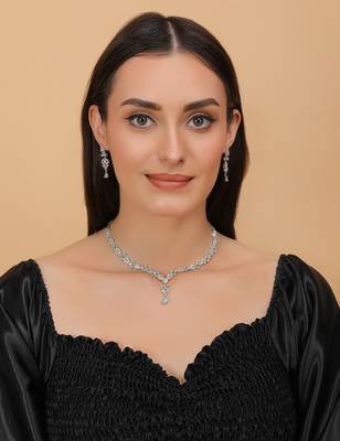 Silver Sea Green and cz embellished necklace 317fnnn364 3