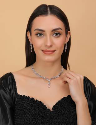 Pink and cz stone embellished Silver plated necklace 317fnnn366 3