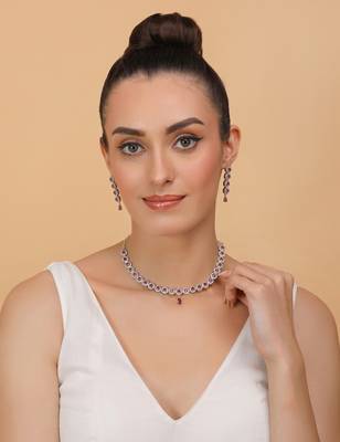 Silver plated hydro ruby stone designer necklace 317fnnn368 4