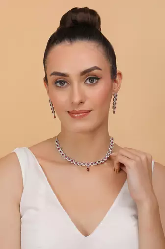 Silver plated hydro ruby stone designer necklace 317fnnn368