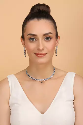 Silver plated blue stone designer necklace 317fnnn369