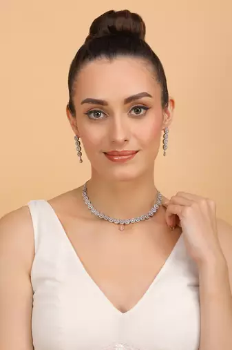 Silver plated pink stone designer necklace 317fnnn370