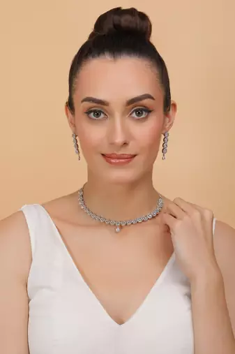 Silver plated white stone designer necklace 317fnnn371
