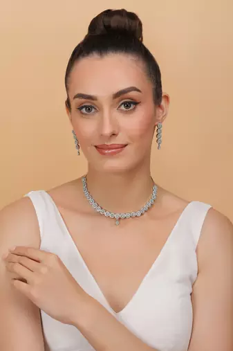 Silver Sea Green stone designer necklace 317fnnn372
