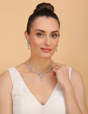 Silver Sea Green stone designer necklace 317fnnn373 3