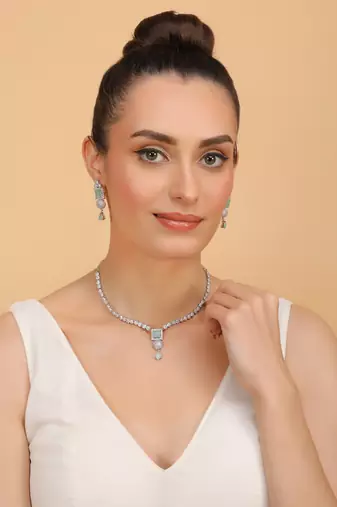 Silver Sea Green stone designer necklace 317fnnn373