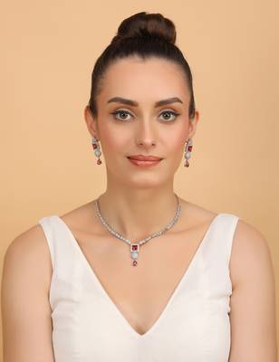 Silver plated hydro ruby stone designer necklace 317fnnn374 3