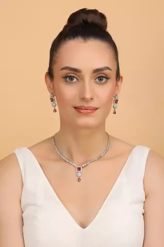 Silver plated hydro ruby stone designer necklace 317fnnn374