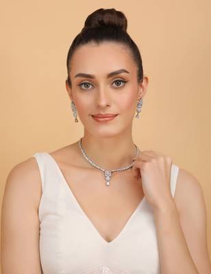 Silver plated white stone designer necklace 317fnnn376 3