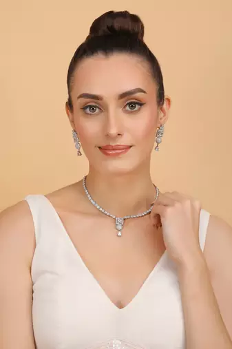 Silver plated white stone designer necklace 317fnnn376