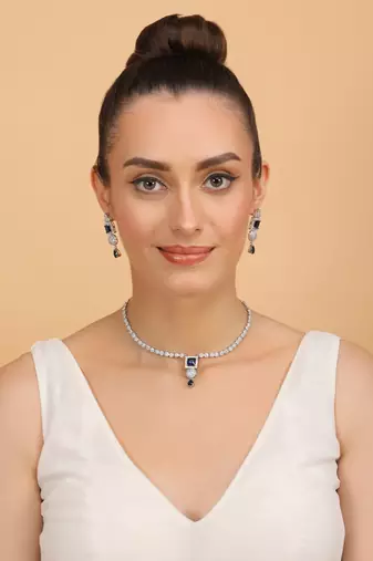 Silver plated blue stone designer necklace 317fnnn377