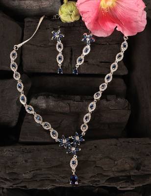 Silver plated blue stone embellished designer cz necklace 317fnnn344 4