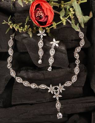 Silver plated white stone embellished designer cz necklace 317fnnn345 5