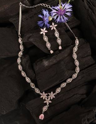 Silver plated pink stone embellished designer cz necklace 317fnnn348 4