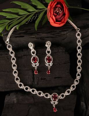 Silver plated hydro ruby stone embellished designer cz necklace 317fnnn349 4