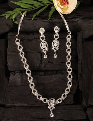 Silver plated white stone embellished designer cz necklace 317fnnn351 4