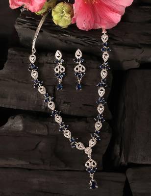 Blue and cz stone embellished Silver plated necklace 317fnnn363 5