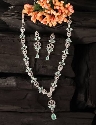 Silver Sea Green and cz embellished necklace 317fnnn364 4