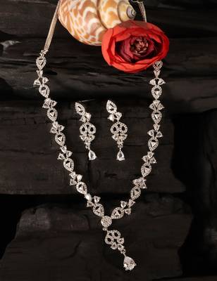 White and cz stone embellished Silver plated necklace 317fnnn365 4
