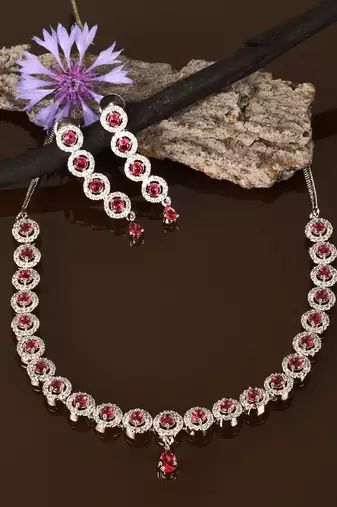Silver plated hydro ruby stone designer necklace 317fnnn368