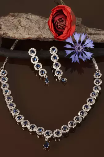 Silver plated blue stone designer necklace 317fnnn369