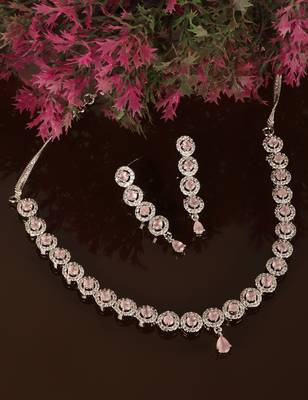 Silver plated pink stone designer necklace 317fnnn370 4