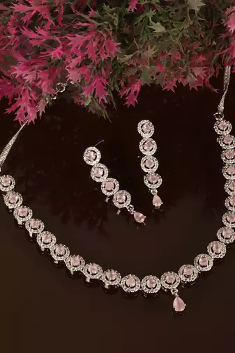 Silver plated pink stone designer necklace 317fnnn370