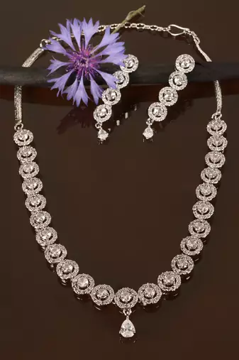 Silver plated white stone designer necklace 317fnnn371