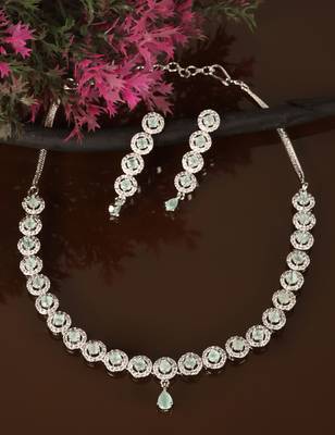 Silver Sea Green stone designer necklace 317fnnn372 4