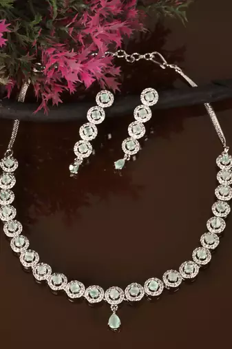 Silver Sea Green stone designer necklace 317fnnn372