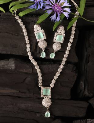 Silver Sea Green stone designer necklace 317fnnn373 4