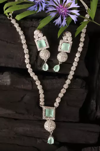Silver Sea Green stone designer necklace 317fnnn373