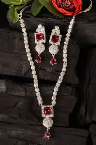 Silver plated hydro ruby stone designer necklace 317fnnn374