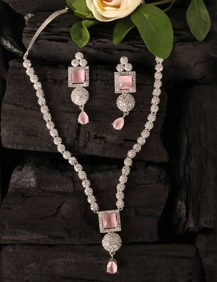 Silver plated pink stone designer necklace 317fnnn375 4