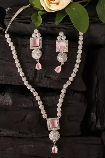 Silver plated pink stone designer necklace 317fnnn375