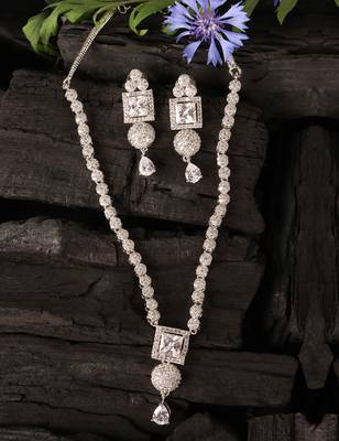 Silver plated white stone designer necklace 317fnnn376 4
