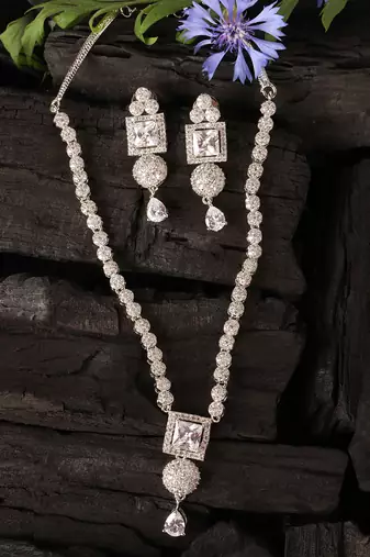 Silver plated white stone designer necklace 317fnnn376