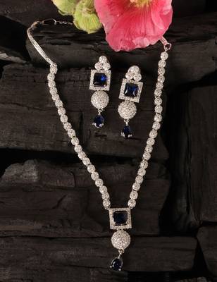 Silver plated blue stone designer necklace 317fnnn377 4