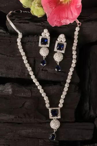 Silver plated blue stone designer necklace 317fnnn377